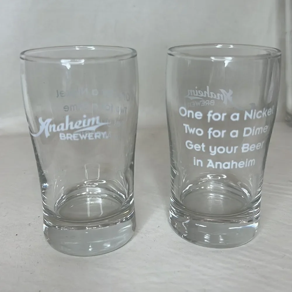 Anaheim Brewery Beer Tasting Glasses 6 Oz Each Set 2 One For Nickel Two For Dime